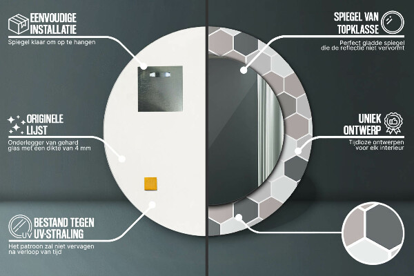 Kerek tükör díszítéssel Hatszögletű minta