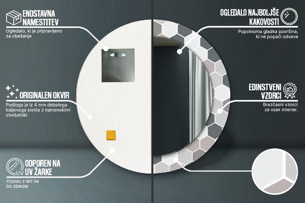 Kerek tükör díszítéssel Hatszögletű minta