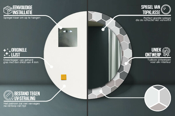 Kerek tükör díszítéssel Hatszögletű minta