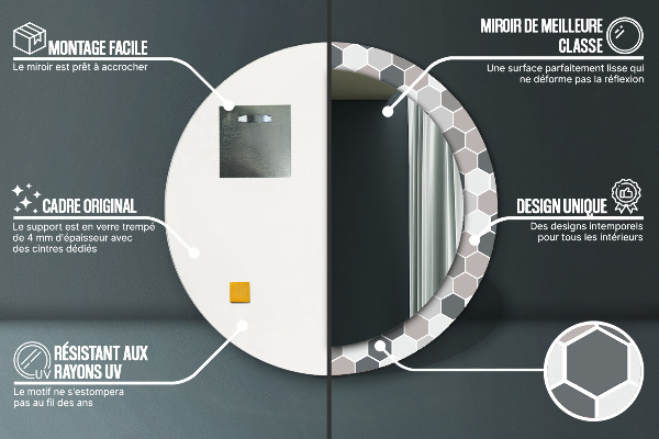 Kerek tükör díszítéssel Hatszögletű minta