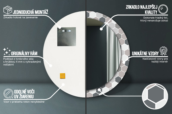 Kerek tükör díszítéssel Hatszögletű minta