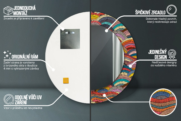 Kerek tükör nyomtatott kerettel Bohém dísz