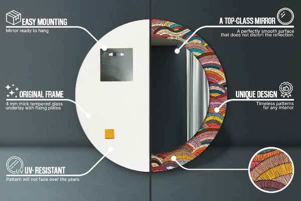 Kerek tükör nyomtatott kerettel Bohém dísz