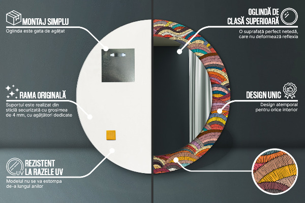 Kerek tükör nyomtatott kerettel Bohém dísz