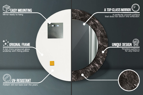 Kerek dísztükör Fekete márvány