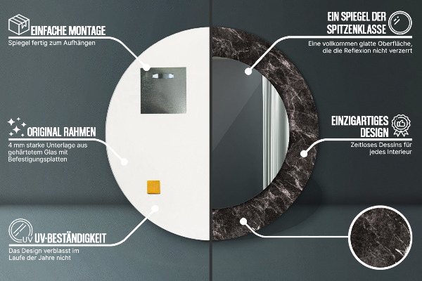 Kerek dísztükör Fekete márvány