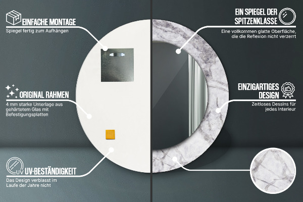 Kerek díszes tükör Fehér márvány