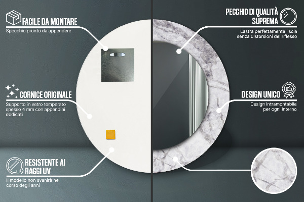 Kerek díszes tükör Fehér márvány