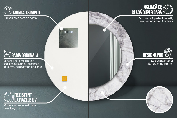 Kerek díszes tükör Fehér márvány