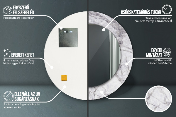 Kerek díszes tükör Fehér márvány