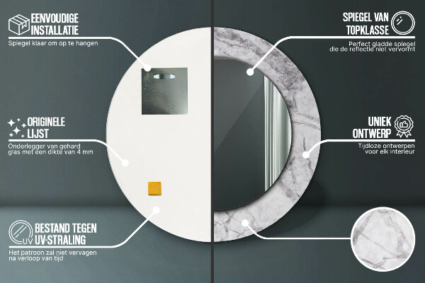 Kerek díszes tükör Fehér márvány