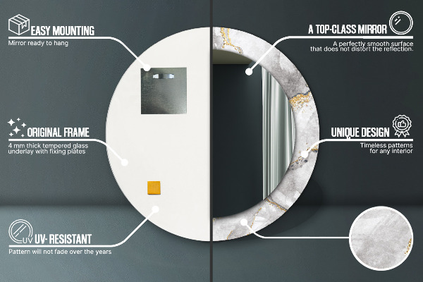 Kerek tükör fali dísz Fehér arany márvány