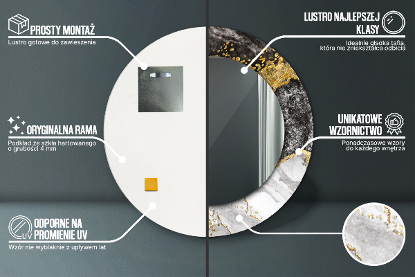 Kerek tükör díszítéssel Márvány és arany