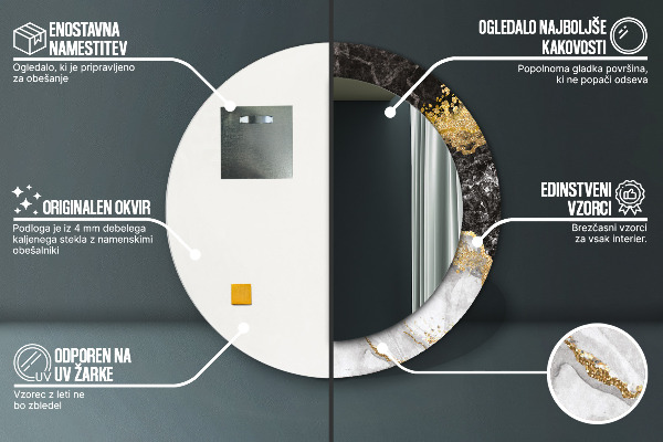 Kerek tükör díszítéssel Márvány és arany