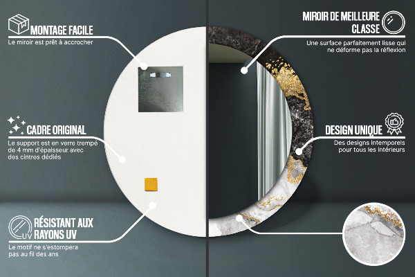 Kerek tükör díszítéssel Márvány és arany