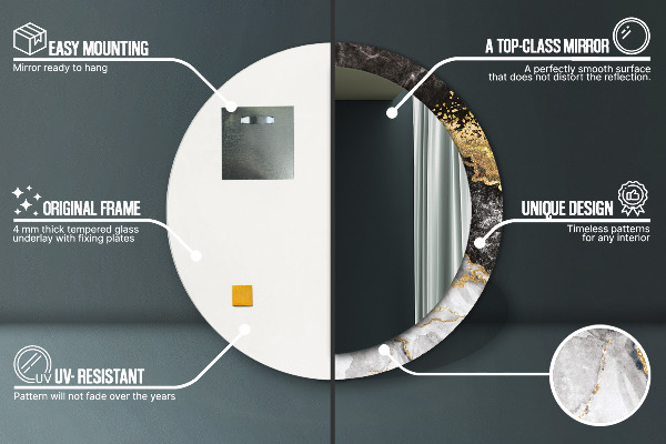 Kerek tükör díszítéssel Márvány és arany