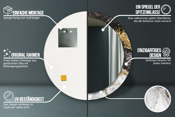 Kerek tükör díszítéssel Márvány és arany