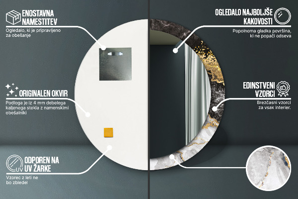 Kerek tükör díszítéssel Márvány és arany