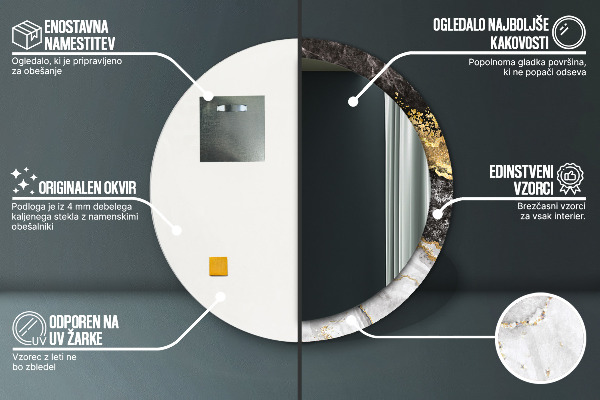 Kerek tükör díszítéssel Márvány és arany