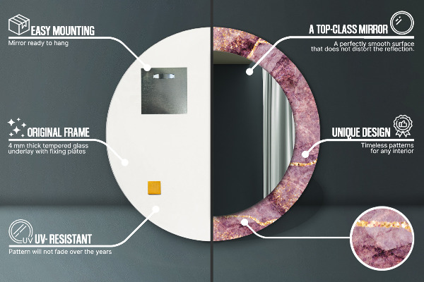 Kerek tükör keret nyomtatással Márvány arannyal