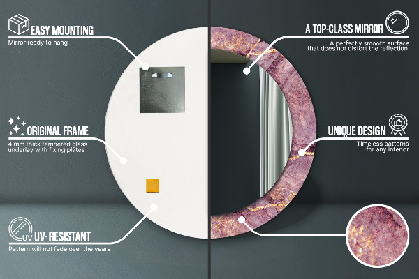 Kerek tükör keret nyomtatással Márvány arannyal