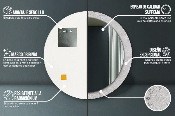 Kerek tükör nyomtatott kerettel Szürke cement