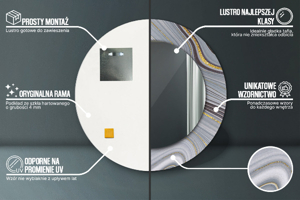 Kerek díszes tükör Szürke márvány