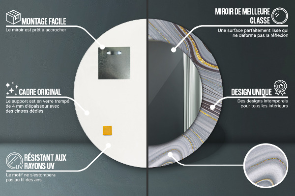 Kerek díszes tükör Szürke márvány