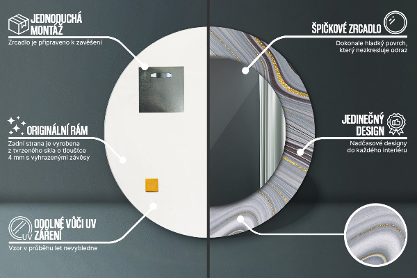 Kerek díszes tükör Szürke márvány