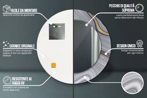 Kerek díszes tükör Szürke márvány