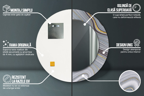 Kerek díszes tükör Szürke márvány