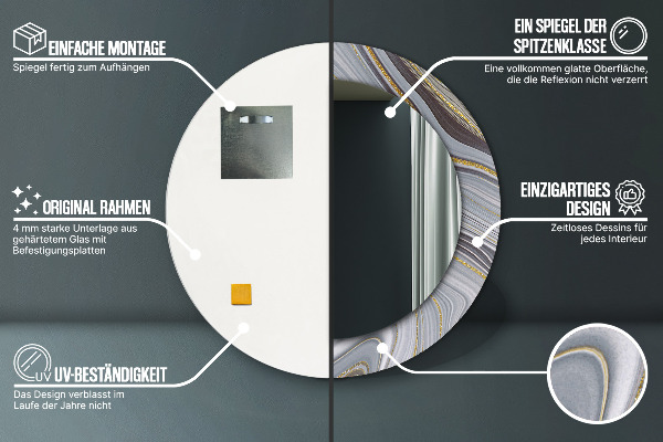 Kerek díszes tükör Szürke márvány