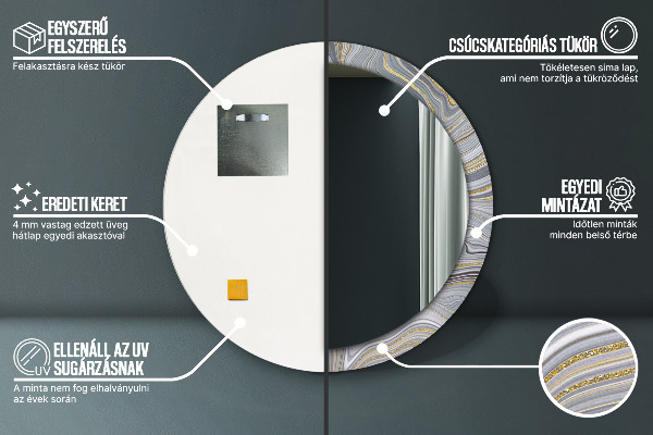 Kerek díszes tükör Szürke márvány