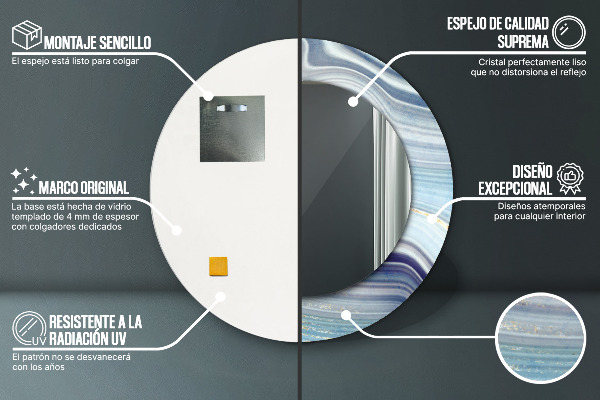 Kerek tükör fali dísz Kék márvány