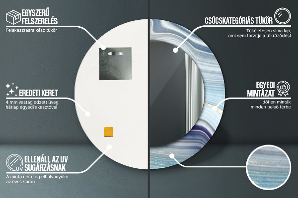 Kerek tükör fali dísz Kék márvány