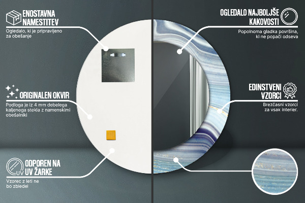 Kerek tükör fali dísz Kék márvány