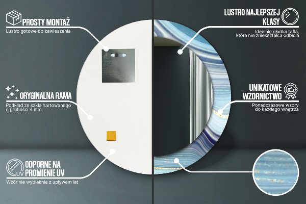 Kerek tükör fali dísz Kék márvány