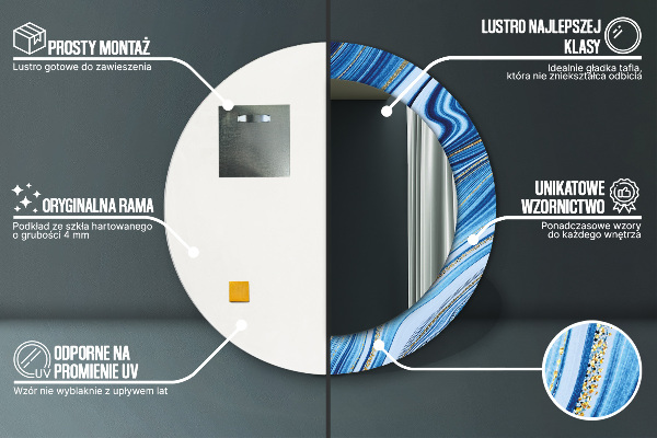 Kerek tükör keret nyomtatással Kék márványozás