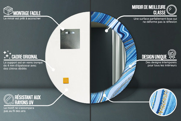 Kerek tükör keret nyomtatással Kék márványozás