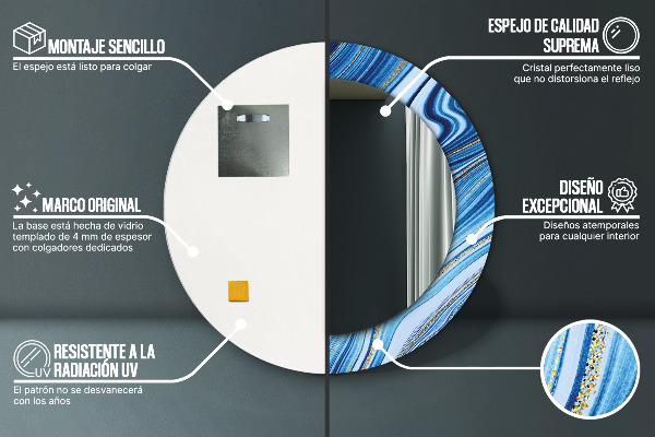 Kerek tükör keret nyomtatással Kék márványozás