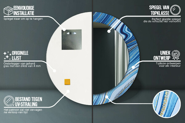 Kerek tükör keret nyomtatással Kék márványozás