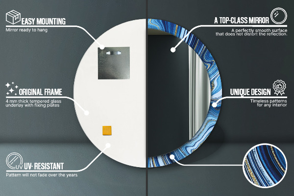 Kerek tükör keret nyomtatással Kék márványozás