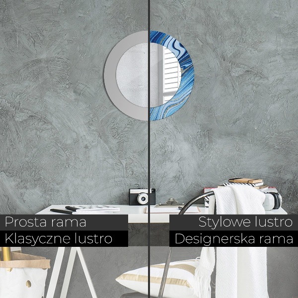 Kerek tükör keret nyomtatással Kék márványozás