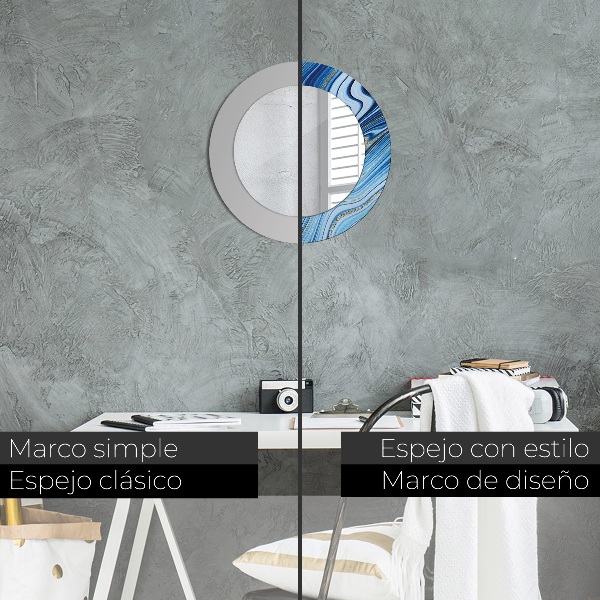 Kerek tükör keret nyomtatással Kék márványozás