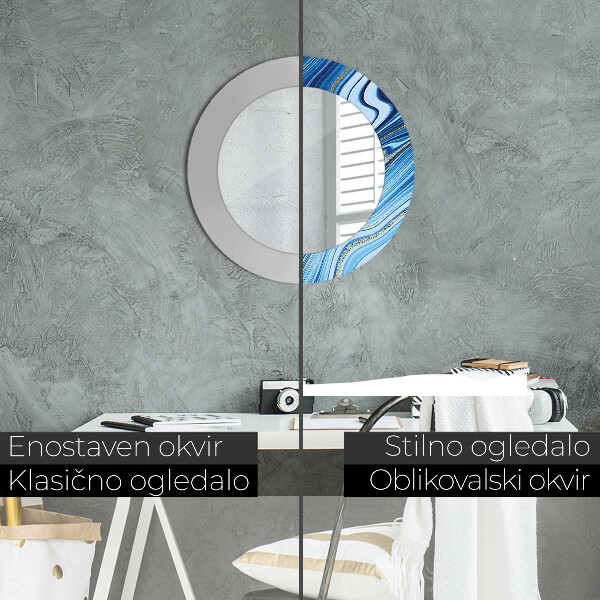 Kerek tükör keret nyomtatással Kék márványozás