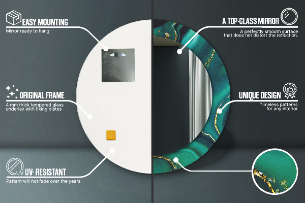 Kerek tükör nyomtatott kerettel Smaragd márvány