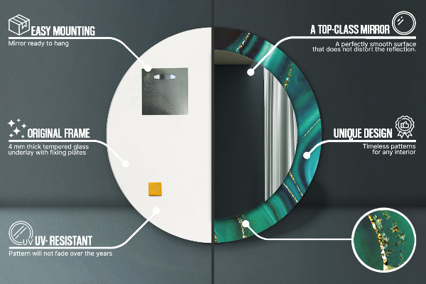 Kerek tükör nyomtatott kerettel Smaragd márvány