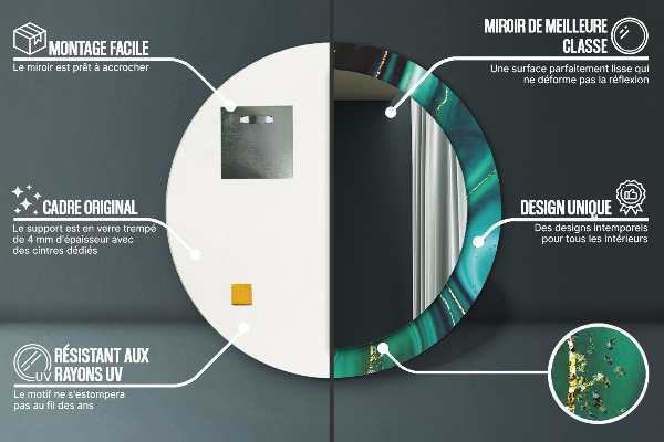 Kerek tükör nyomtatott kerettel Smaragd márvány