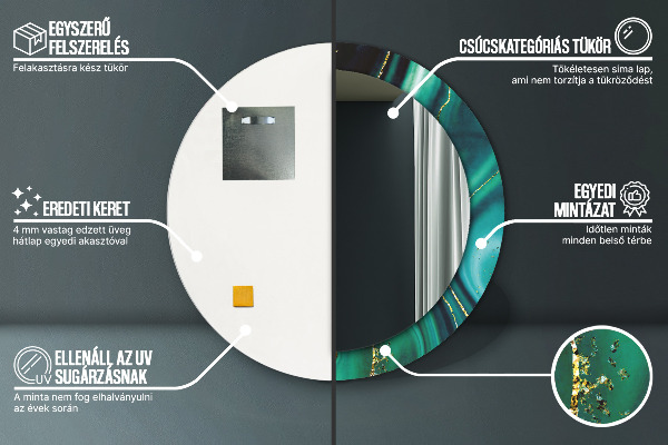 Kerek tükör nyomtatott kerettel Smaragd márvány