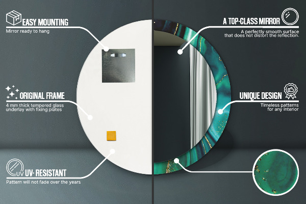 Kerek tükör nyomtatott kerettel Smaragd márvány